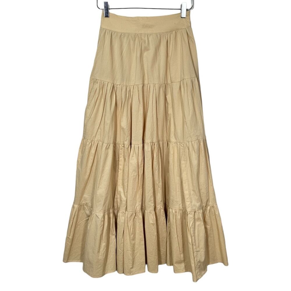 Mango MNG Off Shoulder Crop Top Flared Poplin Skirt Set XS/S New Tan Beige Maxi - Picture 6 of 14